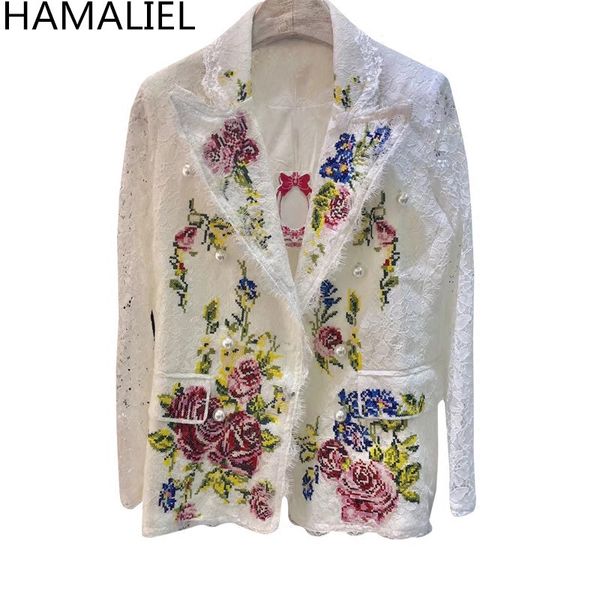 hamaliel luxruy women lace white blazer coat 2018 summer embroidery floral pearl double-breasted long sleeve pocket blazers coat s18101303, White;black
hamaliel luxruy women lace white blazer coat 2018 summer embroidery floral pearl double-breasted long sleeve pocket blazers coat s18101303, White;black