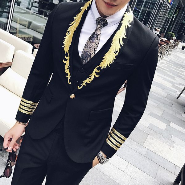 male suit autumn and winter royal style golden embroidered collar slim fit suits three-piece suit casual wedding suits for men, White;black
male suit autumn and winter royal style golden embroidered collar slim fit suits three-piece suit casual wedding suits for men, White;black