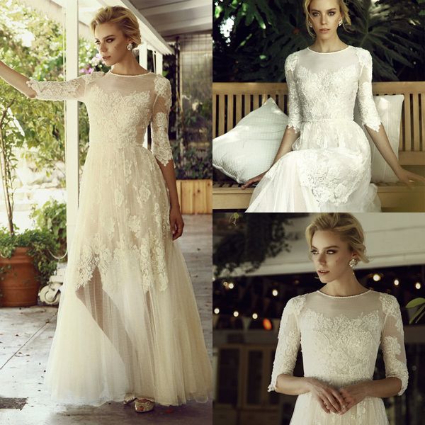 modest country wedding dresses jewel neck illusion half long sleeves floor length boho bridal gowns pearls plus size beach wedding dress, White
modest country wedding dresses jewel neck illusion half long sleeves floor length boho bridal gowns pearls plus size beach wedding dress, White