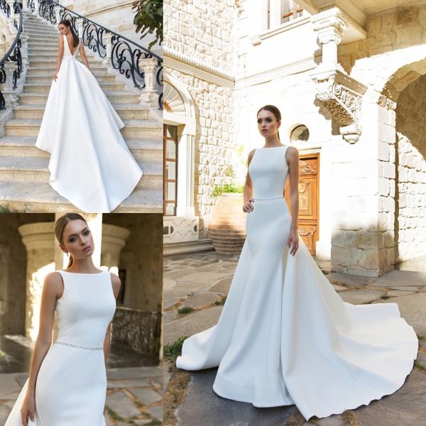 elegant a line wedding dresses 2019 bateau neck sleeveless satin designer wedding dress backless bridal gowns with long train crystal belt, White
elegant a line wedding dresses 2019 bateau neck sleeveless satin designer wedding dress backless bridal gowns with long train crystal belt, White