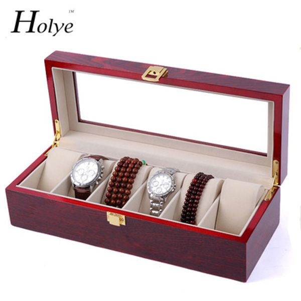 red wooden watch storage case 6 grids watches display box red lacquer jewelry watch boxes fashion storage gift boxes, Black;blue
red wooden watch storage case 6 grids watches display box red lacquer jewelry watch boxes fashion storage gift boxes, Black;blue