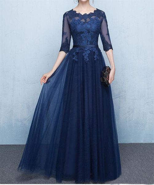 navy blue lace mother of the bride dresses with half sleeves sheer applique lace-up back floor length formal evening gowns, Black;red
navy blue lace mother of the bride dresses with half sleeves sheer applique lace-up back floor length formal evening gowns, Black;red