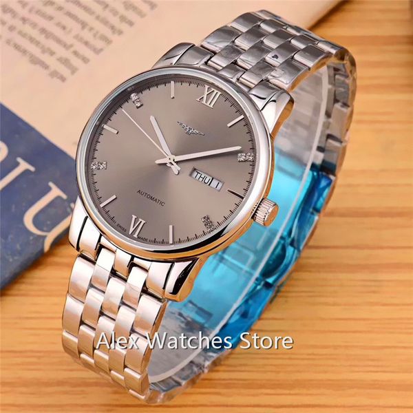 men watches famous brand 40mm wristwatches gray dial 316l stainless steel case strap date mechanical automatic movement mens watches l55, Slivery;brown
men watches famous brand 40mm wristwatches gray dial 316l stainless steel case strap date mechanical automatic movement mens watches l55, Slivery;brown