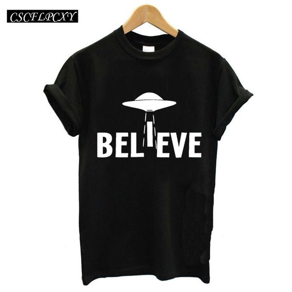 women summer believe letters alien print black t shirt slim funny short sleeved tee t shirts, White
women summer believe letters alien print black t shirt slim funny short sleeved tee t shirts, White