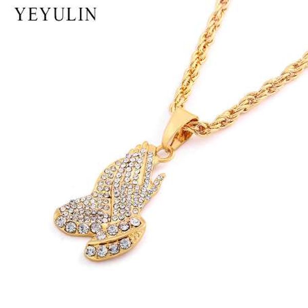 trendy alloy gold color fulled crystal double hands prayer pendant necklace hip hop link chain necklace for men, Silver
trendy alloy gold color fulled crystal double hands prayer pendant necklace hip hop link chain necklace for men, Silver
