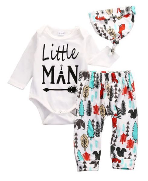 2018 newborn baby boys little man cotton romper pants hat outfits set clothes new, White
2018 newborn baby boys little man cotton romper pants hat outfits set clothes new, White