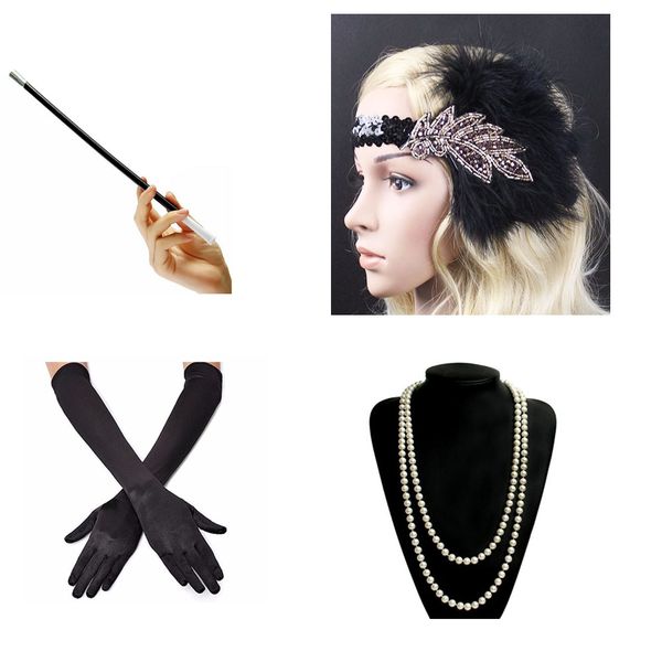 1920s great gatsby party costume accessories set 20s flapper feather headband pearl necklace gloves cigarette holder 4 pcs set, Silver
1920s great gatsby party costume accessories set 20s flapper feather headband pearl necklace gloves cigarette holder 4 pcs set, Silver