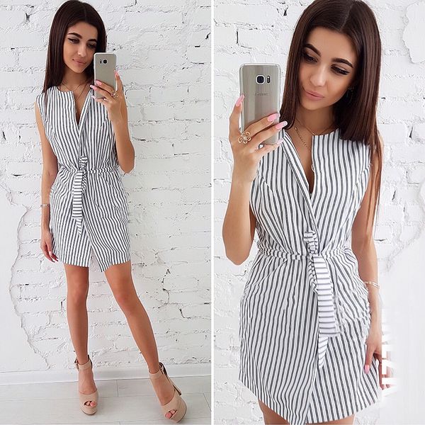 2018 women's summer striped slim dress casual v-neck sleeveless sheath pocket mini dresses women fashion office lady vestidos, Black;gray
2018 women's summer striped slim dress casual v-neck sleeveless sheath pocket mini dresses women fashion office lady vestidos, Black;gray
