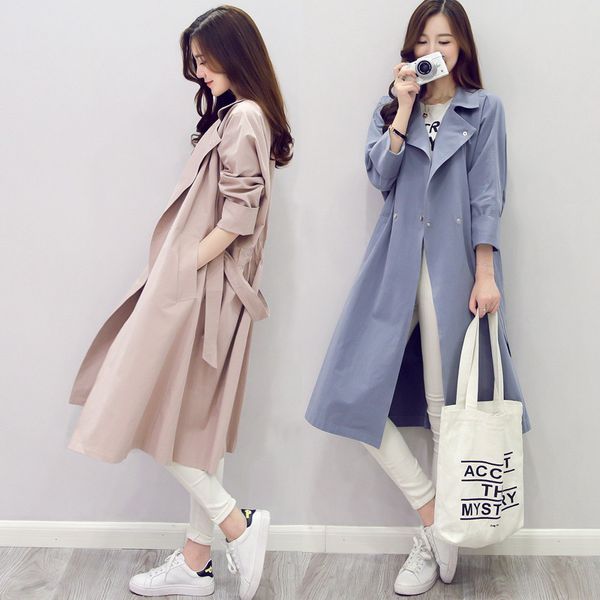 windbreaker female long section new korean slim british temperament casual jacket, Tan;black
windbreaker female long section new korean slim british temperament casual jacket, Tan;black