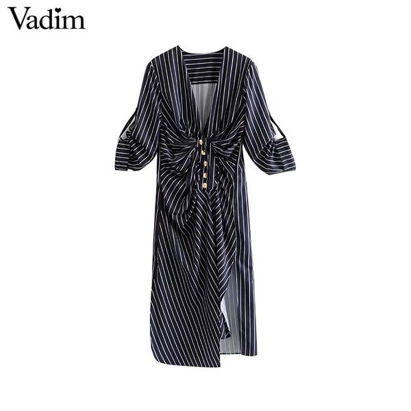 party dresses vadim women stylish striped midi dress deep v neck button pleated design side split irregular ladies vestidos qa513, White;black
party dresses vadim women stylish striped midi dress deep v neck button pleated design side split irregular ladies vestidos qa513, White;black