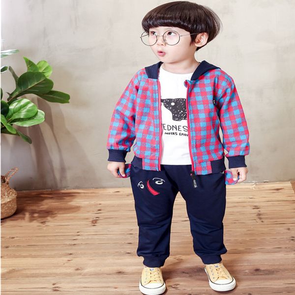 autumn baby boys fashion clothing sets children's cartoon elephant shirt +plaid hooded jacket + pants 3 piece suit clothes, White
autumn baby boys fashion clothing sets children's cartoon elephant shirt +plaid hooded jacket + pants 3 piece suit clothes, White