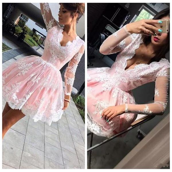 2021 depp v-neck pink short homecoming dresses lace long sleeves prom dress girls short mini cocktail party gowns middle east vestidos, Blue;pink
2021 depp v-neck pink short homecoming dresses lace long sleeves prom dress girls short mini cocktail party gowns middle east vestidos, Blue;pink