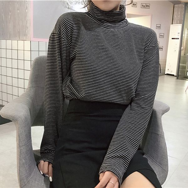 3 colors 2018 korean chic style autumn and winter stripe long sleeve cotton t shirts womens tee shirt femme (jm9873, White 
3 colors 2018 korean chic style autumn and winter stripe long sleeve cotton t shirts womens tee shirt femme (jm9873, White