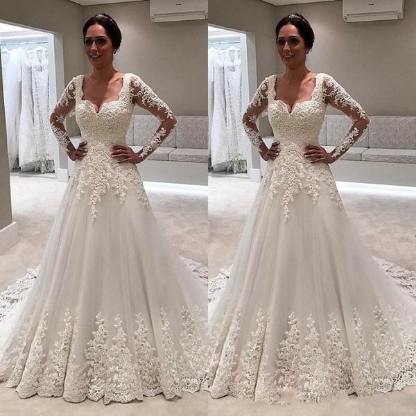 vintage wedding dresses square lace appliques a line tulle illusion long sleeves wedding dress back zipper sweep train bridal gowns, White
vintage wedding dresses square lace appliques a line tulle illusion long sleeves wedding dress back zipper sweep train bridal gowns, White