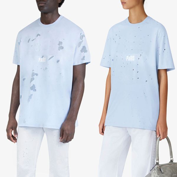 18ss Summer Europe Paris Fashion Men High Quality Sky Blue Broken Hole Cotton Tshirt Casual Women Tee T-shirt
18ss Summer Europe Paris Fashion Men High Quality Sky Blue Broken Hole Cotton Tshirt Casual Women Tee T-shirt