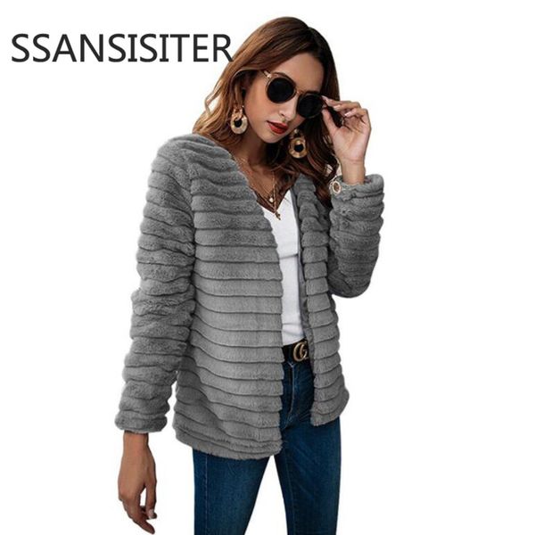 lady luxury faux fur coat striped solid winter jacket open stitch slim women thick outerwear casaco feminino ropa invierno mujer, Black
lady luxury faux fur coat striped solid winter jacket open stitch slim women thick outerwear casaco feminino ropa invierno mujer, Black