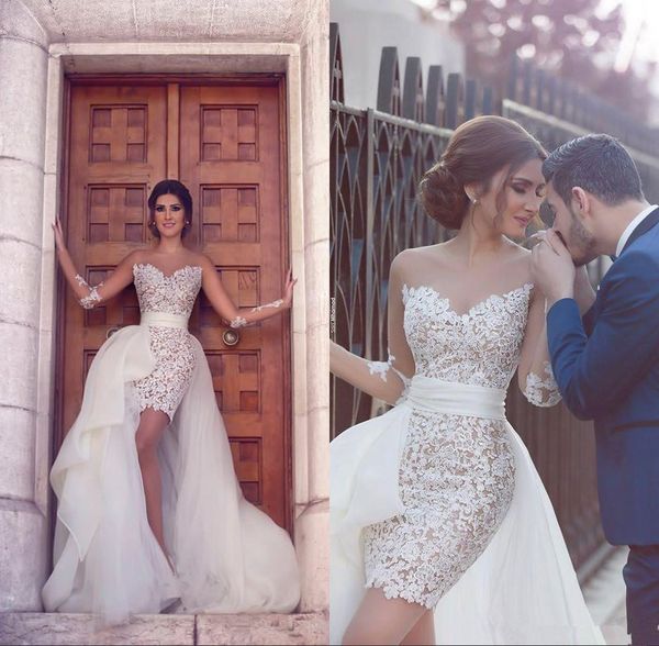 2019 sweetheart neck sheer long sleeve lace with tulle detachable skirt boho wedding dresses vestido de noiva beach bridal gowns, White
2019 sweetheart neck sheer long sleeve lace with tulle detachable skirt boho wedding dresses vestido de noiva beach bridal gowns, White