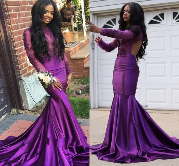 saudi arabic purple mermaid evening gowns sleeves long illusion appliques satin long sleeves prom dress open back 2k18 party dress, Black;red
saudi arabic purple mermaid evening gowns sleeves long illusion appliques satin long sleeves prom dress open back 2k18 party dress, Black;red