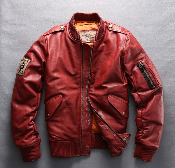 red avirexfly men genuine leather jackets sheepskin leather bomber jackets flight suit, Black
red avirexfly men genuine leather jackets sheepskin leather bomber jackets flight suit, Black
