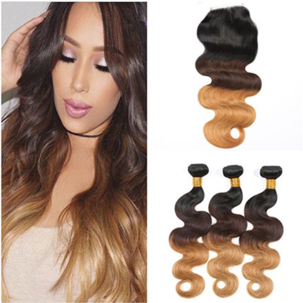 three tone virgin indian human hair wefts with closure body wave #1b/4/27 honey blonde ombre weave bundles with 4x4 lace closure, Black;brown
three tone virgin indian human hair wefts with closure body wave #1b/4/27 honey blonde ombre weave bundles with 4x4 lace closure, Black;brown