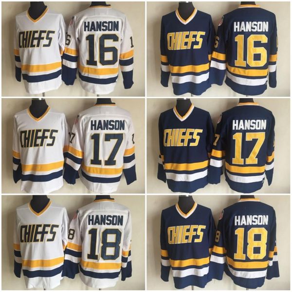 

Charlestown Chiefs Jersey #16 Jack Hanson 17 Steve Hanson 18 Jeff Hanson Brother Slap Shot Movie Hockey Jersey Stitched Embroidery Logos