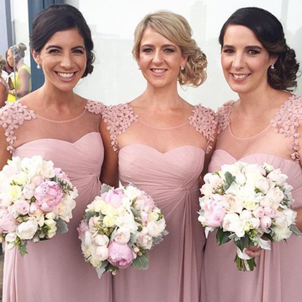 sheer neck cap sleeve long chiffon a-line bridesmaid dresses with hand made flowers prom dresses evening gowns, White;pink
sheer neck cap sleeve long chiffon a-line bridesmaid dresses with hand made flowers prom dresses evening gowns, White;pink