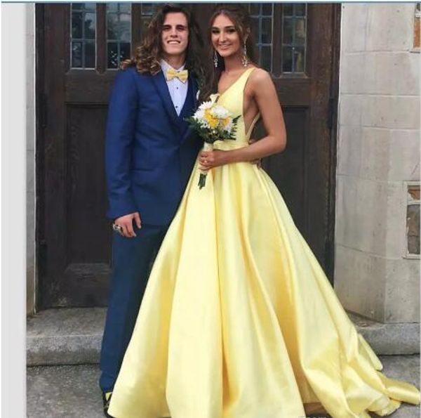 yellow 2019 prom dresses a line deep v neck silk sation formal evening gowns backless sleeveless sweep train long girls party dress, Black
yellow 2019 prom dresses a line deep v neck silk sation formal evening gowns backless sleeveless sweep train long girls party dress, Black
