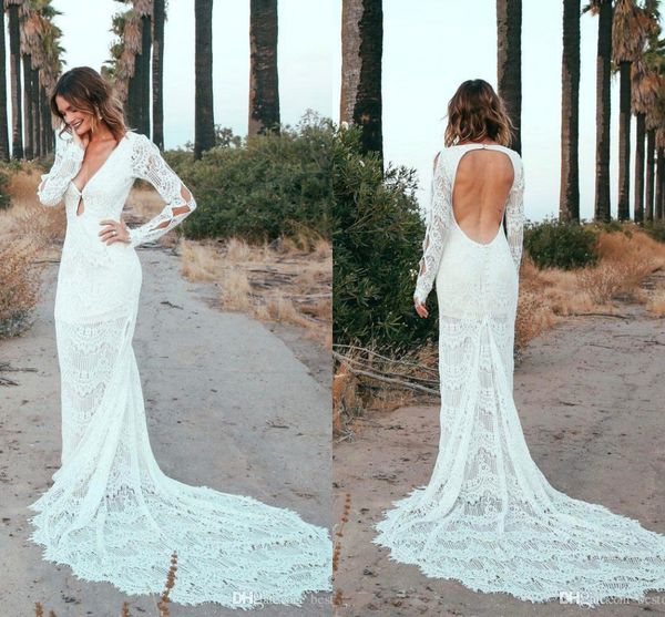 2018 elegant bohemian mermaid wedding dresses open back long sleeves full lace wedding dress summer beach bridal gowns ba9776, White
2018 elegant bohemian mermaid wedding dresses open back long sleeves full lace wedding dress summer beach bridal gowns ba9776, White