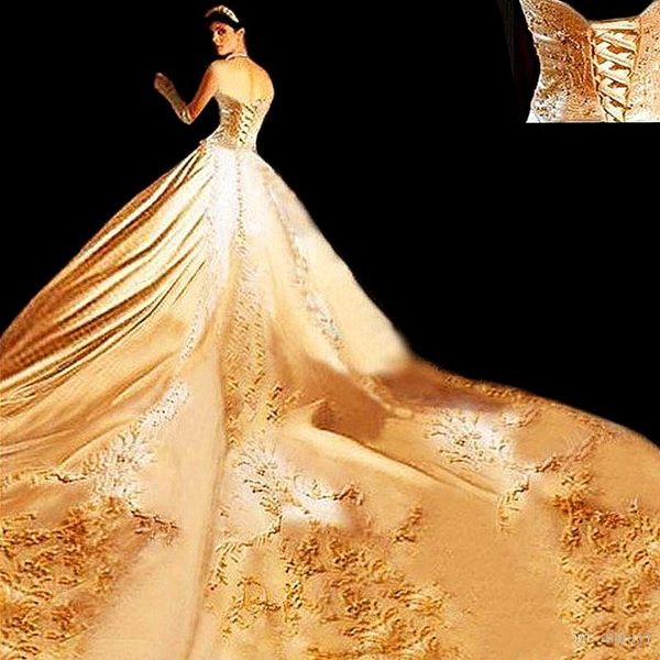 new 2019 custom ivory satin gold embroidered halter a-line wedding dresses with royal train 2020 bridal wedding gowns 543, White
new 2019 custom ivory satin gold embroidered halter a-line wedding dresses with royal train 2020 bridal wedding gowns 543, White