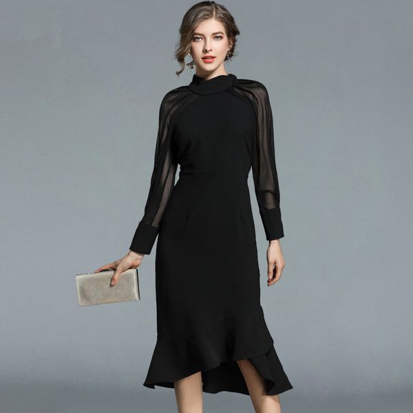 women luxury party black dress 2018 autumn runway mesh patchwork long sleeve mermaid dresses, White;black
women luxury party black dress 2018 autumn runway mesh patchwork long sleeve mermaid dresses, White;black