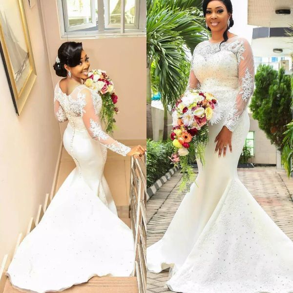 plus size mermaid wedding dresses south african arabic lace long sleeves appliqued bridal gowns customized crystals wedding dress, White
plus size mermaid wedding dresses south african arabic lace long sleeves appliqued bridal gowns customized crystals wedding dress, White