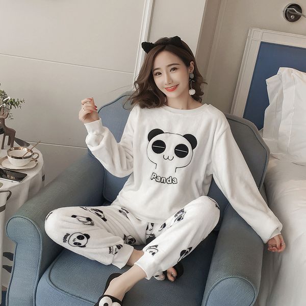 

pajamas women's coral velvet pajamas women's winter thickening plus velvet sets of casual autumn and winter ladies flannel warm, Blue;gray