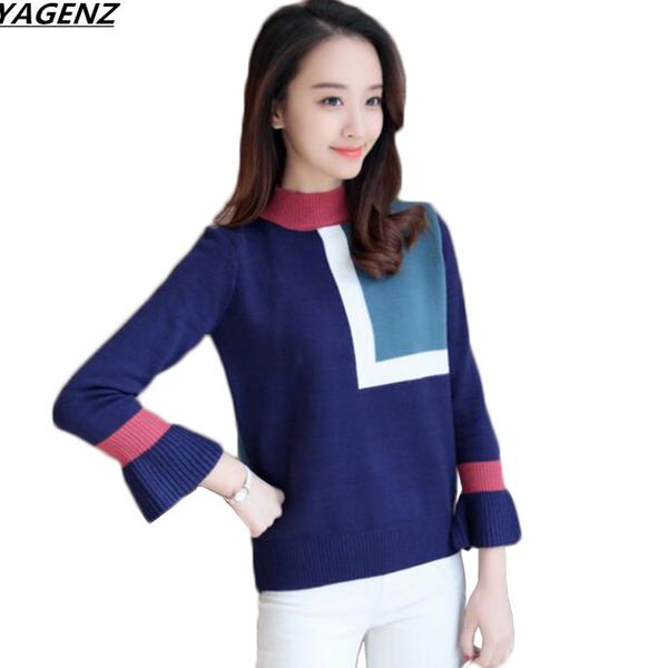 2018 new women knit sweater pullover flare sleeve half-high collar sweater bottom shirt casual autumn winter women k718, White;black
2018 new women knit sweater pullover flare sleeve half-high collar sweater bottom shirt casual autumn winter women k718, White;black