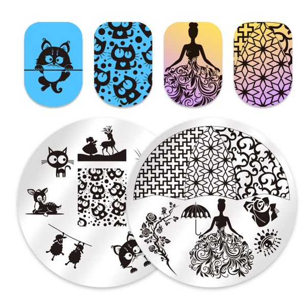 2pcs round stamping template geometric rose animal flower nail art image plate manicure stamp plate for nails, White
2pcs round stamping template geometric rose animal flower nail art image plate manicure stamp plate for nails, White