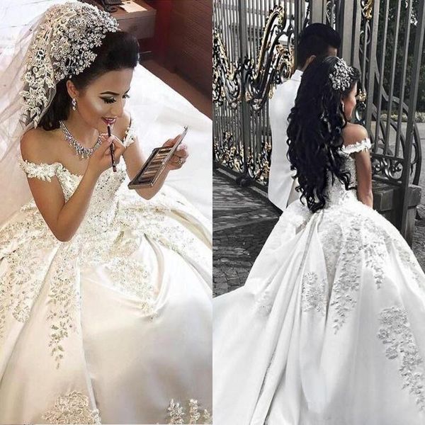 ball gown wedding dresses with lace appliques beads sequins off the shoulder country wedding dress lace up back satin bridal gowns, White
ball gown wedding dresses with lace appliques beads sequins off the shoulder country wedding dress lace up back satin bridal gowns, White