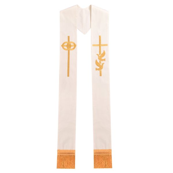 

Minister Clergy Stole Costume Accessories Religon Gold Cross w Wedding Rings Embroidered Holy Dove Stole High Quality Fast Shipment, White
