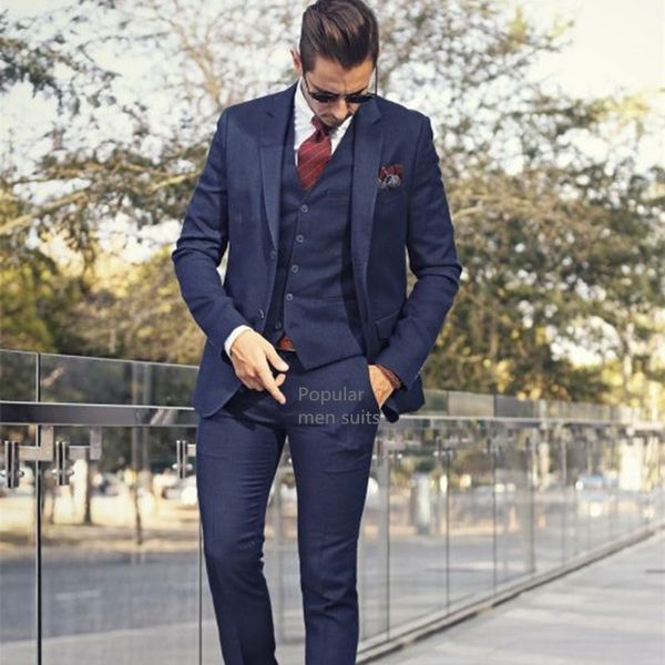 

navy blue men suits custom made slim fit 3 pieces wedding suits for men suit prince of wales check windowpane suit, White;black