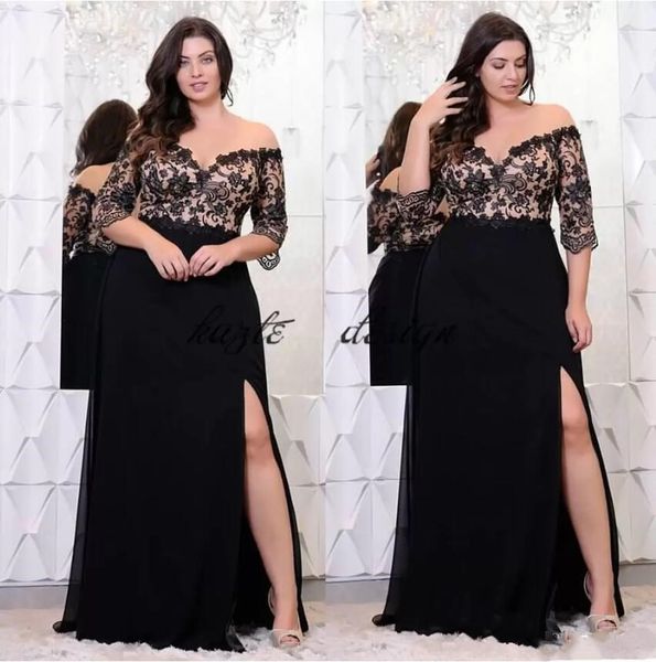 black lace plus size prom dresses with half sleeves off the shoulder v-neck split side evening gowns a-line chiffon custom made formal dress
black lace plus size prom dresses with half sleeves off the shoulder v-neck split side evening gowns a-line chiffon custom made formal dress