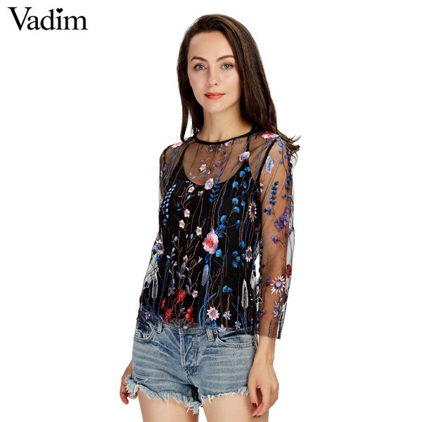 wholesale- vadim women see through floral embroidery mesh shirts transparent long sleeve blouse female casual brand blusas lt1810, White
wholesale- vadim women see through floral embroidery mesh shirts transparent long sleeve blouse female casual brand blusas lt1810, White
