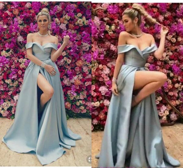 2019 prom dresses high split off the shoulder elastic satin sweep train formal long evening dress party wear women robe de soiree, Black;red
2019 prom dresses high split off the shoulder elastic satin sweep train formal long evening dress party wear women robe de soiree, Black;red
