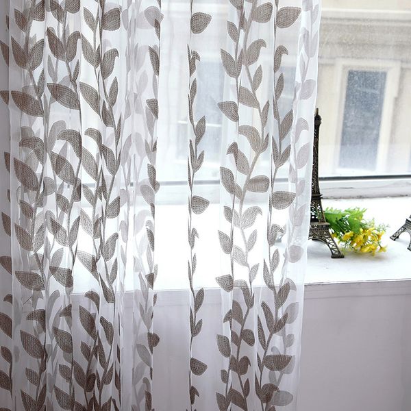 voile super leaves printed tulle living room window curtain door drapes scarf sheer panel valances