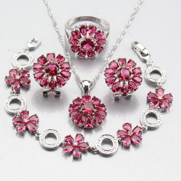 925 sterling silver flower shape rose red crystal sweet bridal jewelry sets earrings pendant necklace bracelet ring, Slivery;golden
925 sterling silver flower shape rose red crystal sweet bridal jewelry sets earrings pendant necklace bracelet ring, Slivery;golden