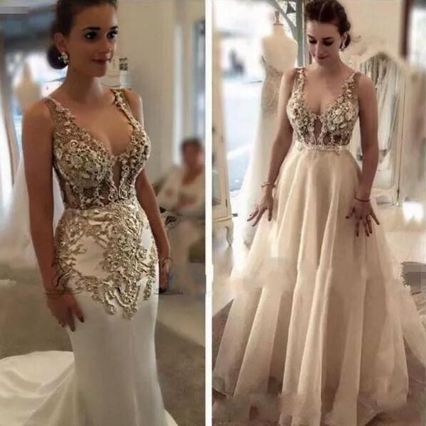 2018 элегантный русалка свадебные платья со съемной юбкой кружева аппликации арабский кристалл бусины свадебные платья на заказ халат де mar, White
2018 элегантный русалка свадебные платья со съемной юбкой кружева аппликации арабский кристалл бусины свадебные платья на заказ халат де mar, White