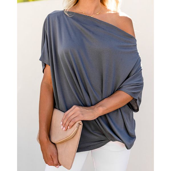 women summer t-shirt elegant oblique slash neck short sleeve off shoulder shirt loose ws9867v, White
women summer t-shirt elegant oblique slash neck short sleeve off shoulder shirt loose ws9867v, White