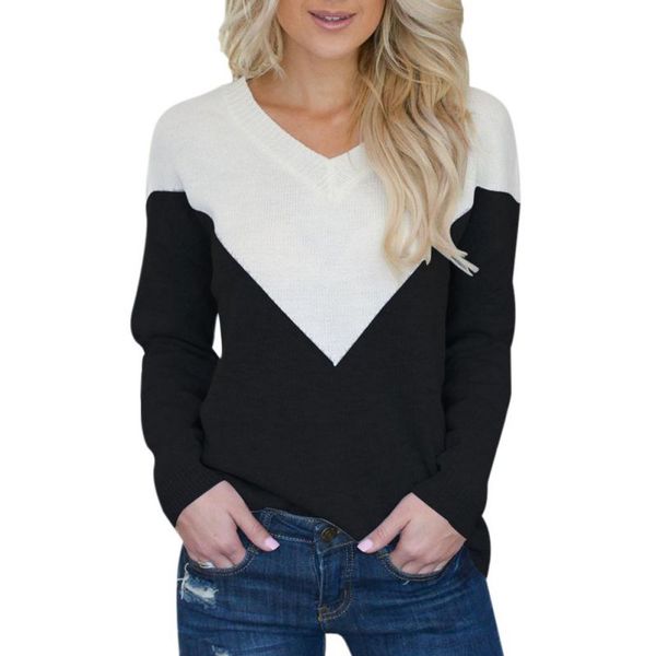 women v collar patchwork knitting long-sleeved color matching slim t-shirt autumn fashion casual bottoming, White
women v collar patchwork knitting long-sleeved color matching slim t-shirt autumn fashion casual bottoming, White