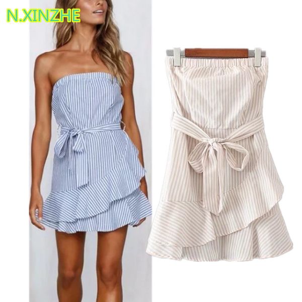 2018 women clothing sleeveless strapless belt ruffles striped cotton dress female fashion slim mini dresses s2776, White;black
2018 women clothing sleeveless strapless belt ruffles striped cotton dress female fashion slim mini dresses s2776, White;black