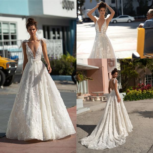 ivory floor length 3d flowers wedding dresses plunging v neck backless a line lace appliqued wedding bridal gowns boho wedding gowns, White
ivory floor length 3d flowers wedding dresses plunging v neck backless a line lace appliqued wedding bridal gowns boho wedding gowns, White