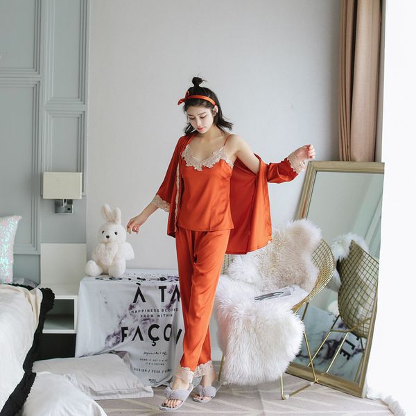3 pieces autumn pajamas sleepwear for women nightwear fashion lace trim satin pajama sets nightgown suit homewear 2018, Black;red
3 pieces autumn pajamas sleepwear for women nightwear fashion lace trim satin pajama sets nightgown suit homewear 2018, Black;red
