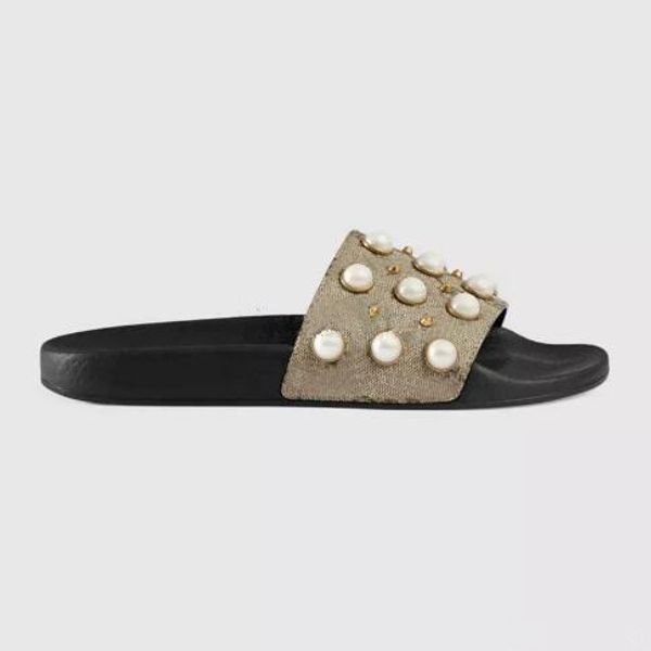

new arrival mens and womens 2018 fashion causal flat slide sandals with Pearl effect and gold toned studs
