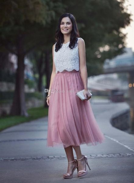 2018 new two piece prom dresses lace tulle skirt dusty pink ivory tea length party dresses formal evening dresses, Black
2018 new two piece prom dresses lace tulle skirt dusty pink ivory tea length party dresses formal evening dresses, Black